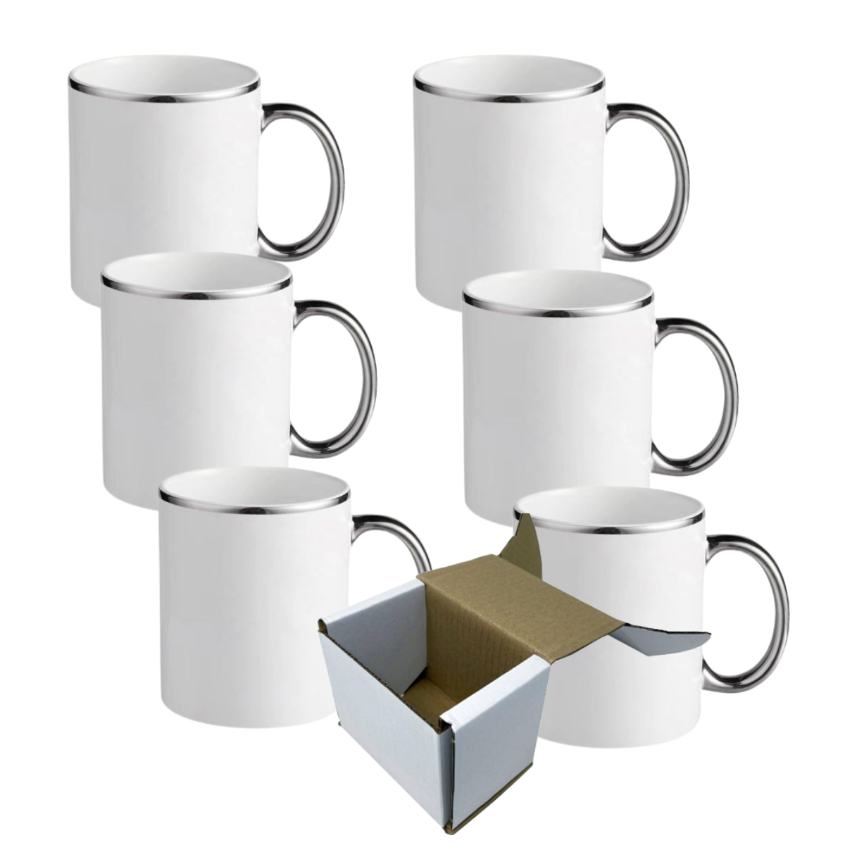 11oz Silver Rim and Handle Custom Ceramic Sublimation Mug + Individual Gift Box