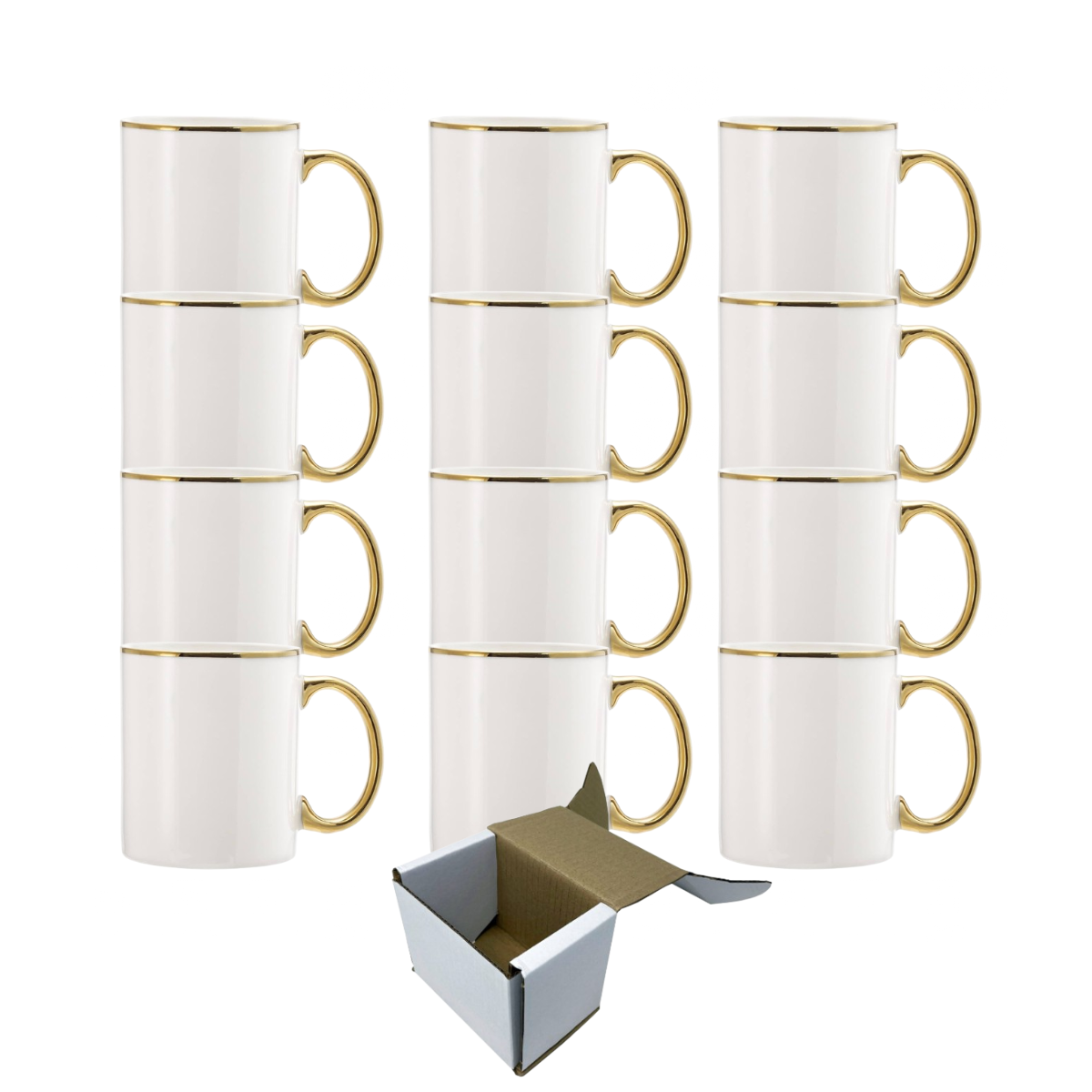 11oz Gold Rim and Handle Custom Ceramic Sublimation Mug + Individual Gift Box