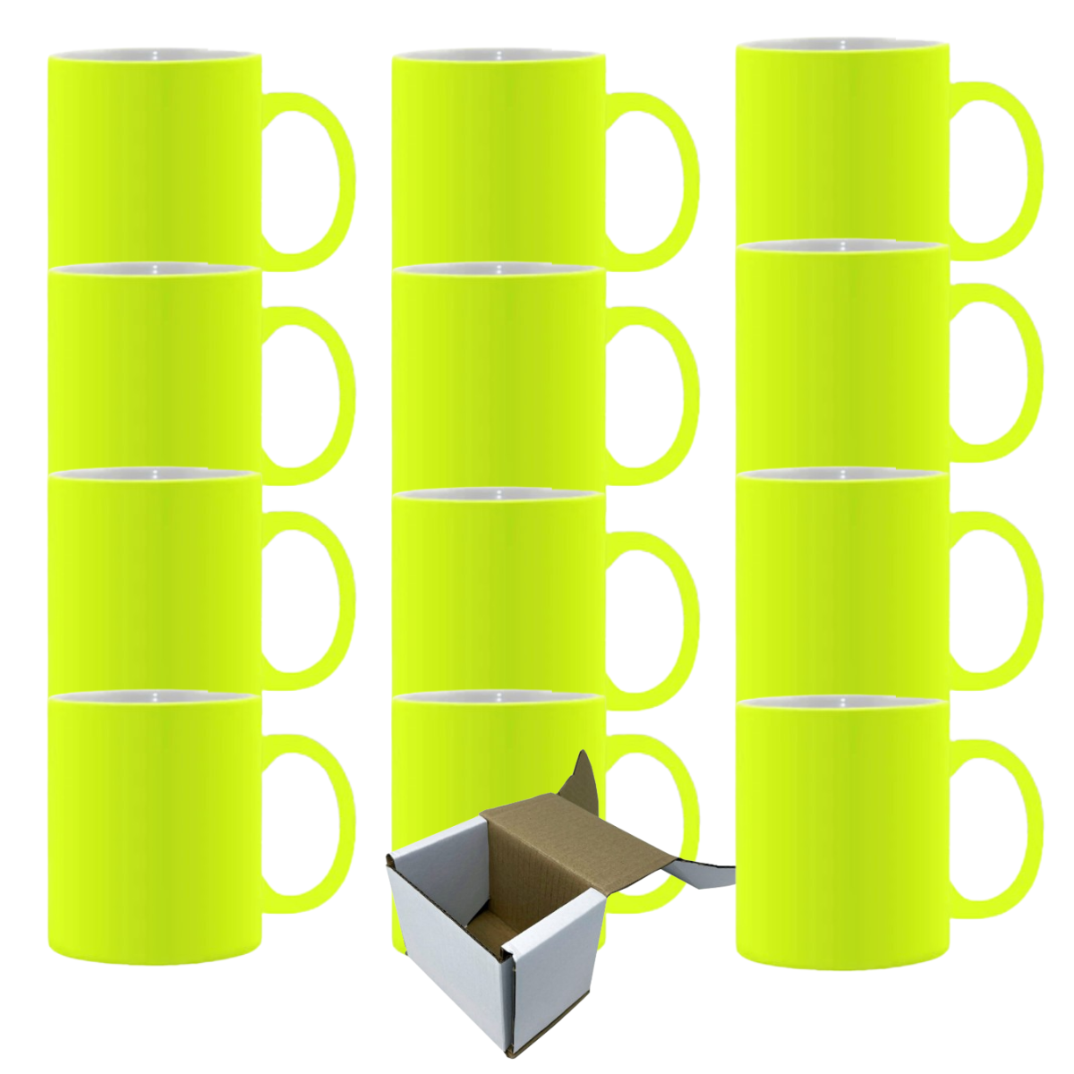 11oz Yellow Fluorescent Neon Custom Ceramic Sublimation Mug + Individual Gift Box