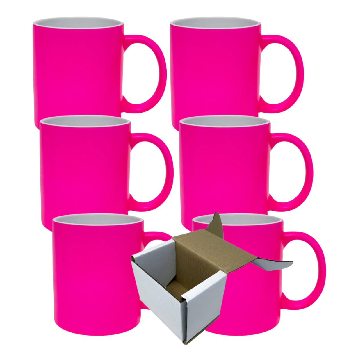 11oz Pink Fluorescent Neon Custom Ceramic Sublimation Mug + Individual Gift Box