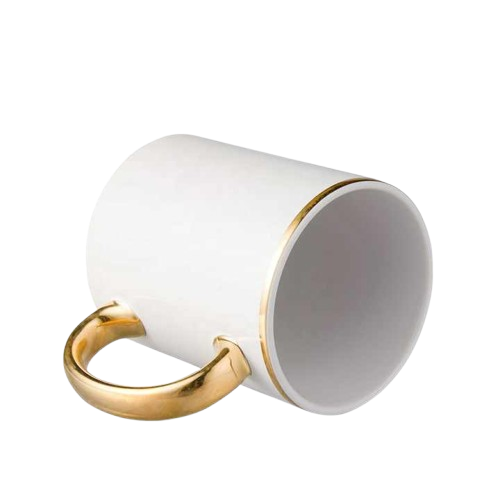 11oz Gold Rim and Handle Custom Ceramic Sublimation Mug + Individual Gift Box