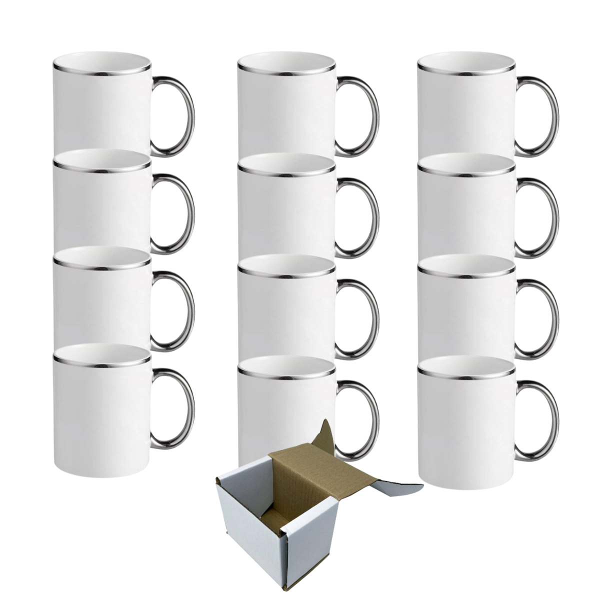 11oz Silver Rim and Handle Custom Ceramic Sublimation Mug + Individual Gift Box