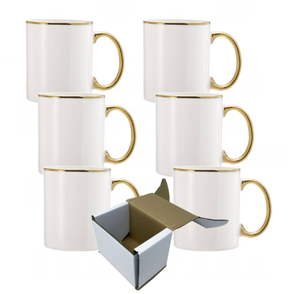 11oz Gold Rim and Handle Custom Ceramic Sublimation Mug + Individual Gift Box