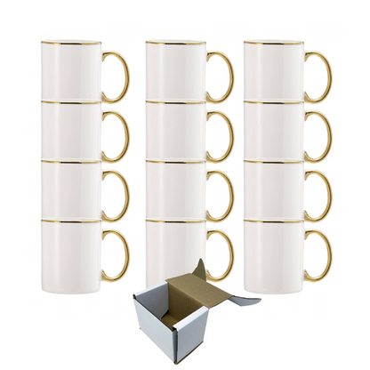 11oz Gold Rim and Handle Custom Ceramic Sublimation Mug + Individual Gift Box