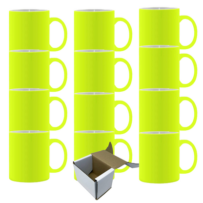 11oz Yellow Fluorescent Neon Custom Ceramic Sublimation Mug + Individual Gift Box