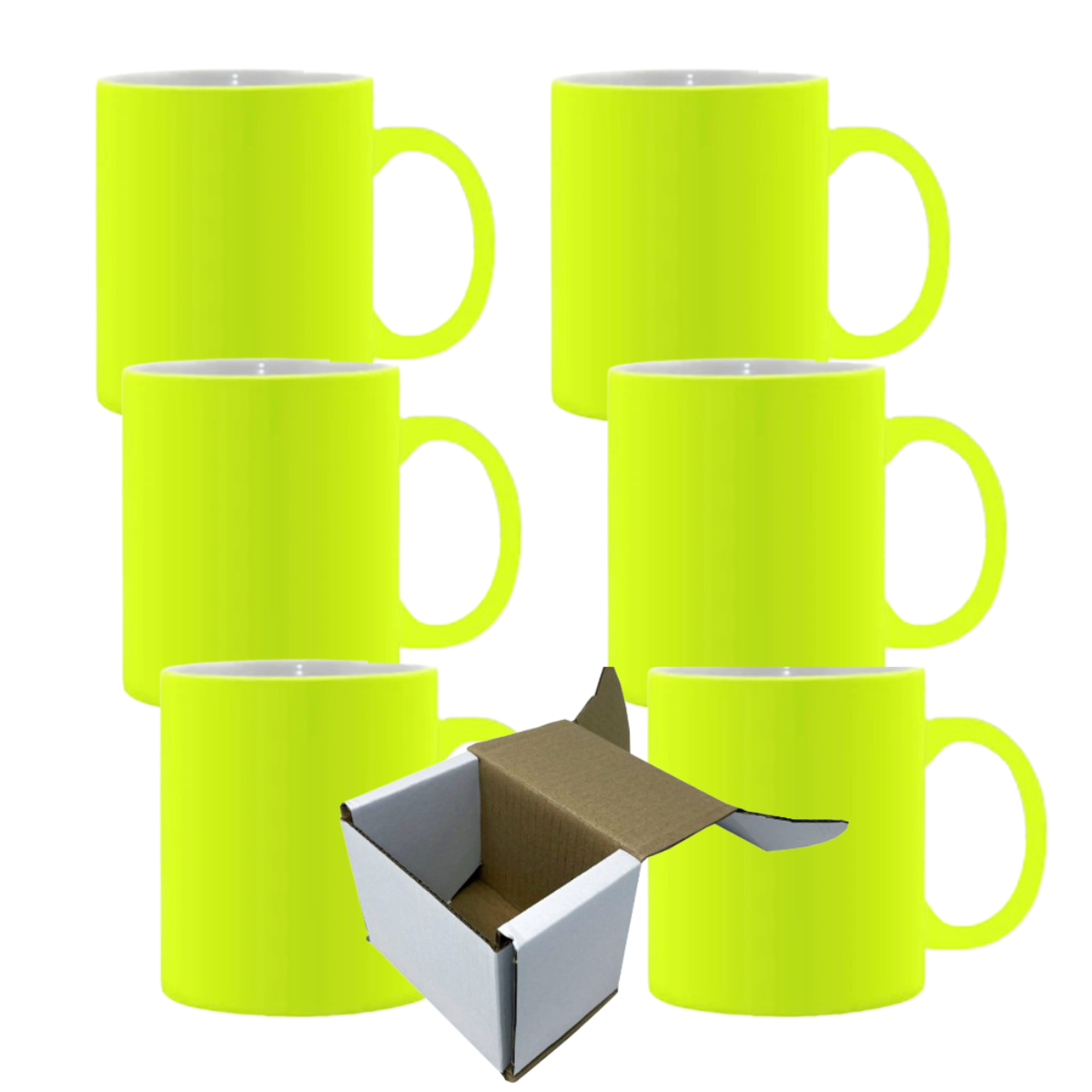 11oz Yellow Fluorescent Neon Custom Ceramic Sublimation Mug + Individual Gift Box
