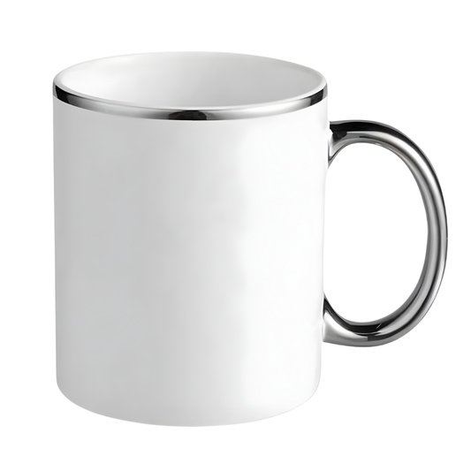 11oz Silver Rim and Handle Custom Ceramic Sublimation Mug