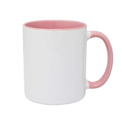 11oz Pink Inner & Handle Custom Ceramic Sublimation Mug + Individual Gift Box