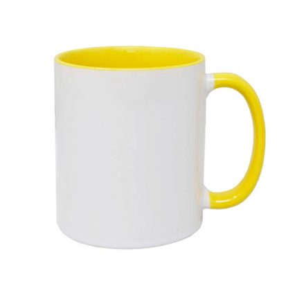 11oz Yellow Inner & Handle Custom Ceramic Sublimation Mug + Individual Gift Box
