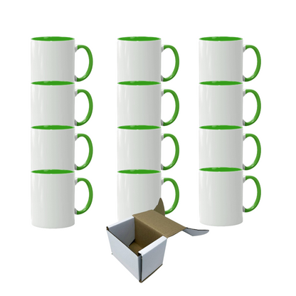 11oz Light Green Inner & Handle Custom Ceramic Sublimation Mug + Individual Gift Box