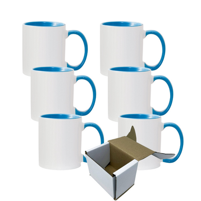 11oz Light Blue Inner & Handle Custom Ceramic Sublimation Mug + Individual Gift Box