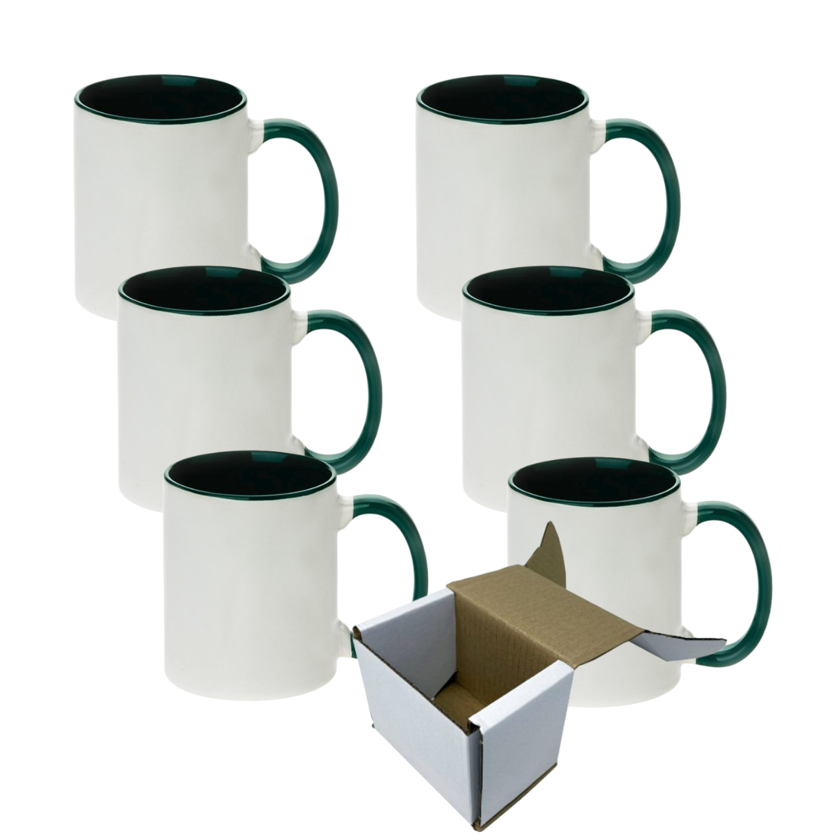 11oz Dark Green Inner & Handle Custom Ceramic Sublimation Mug + Individual Gift Box