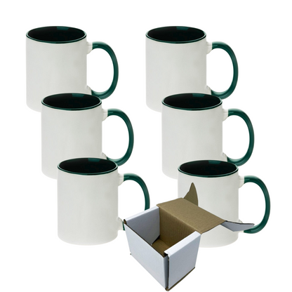 11oz Dark Green Inner & Handle Custom Ceramic Sublimation Mug + Individual Gift Box
