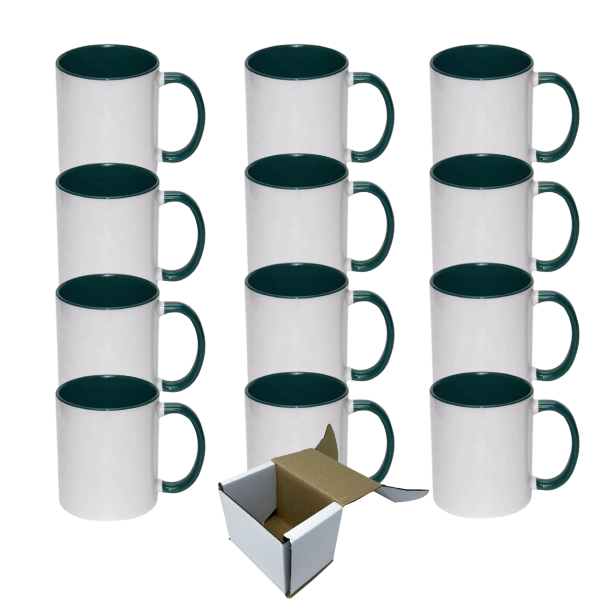 11oz Dark Green Inner & Handle Custom Ceramic Sublimation Mug + Individual Gift Box