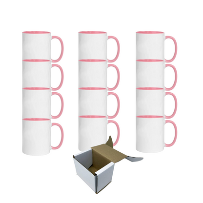 11oz Pink Inner & Handle Custom Ceramic Sublimation Mug + Individual Gift Box