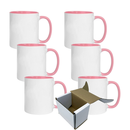 11oz Pink Inner & Handle Custom Ceramic Sublimation Mug + Individual Gift Box
