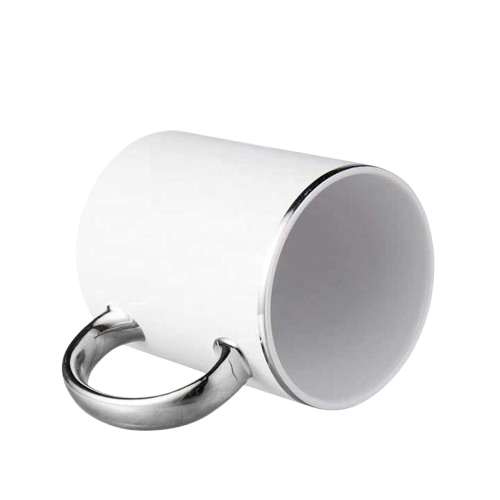 11oz Silver Rim and Handle Custom Ceramic Sublimation Mug + Individual Gift Box