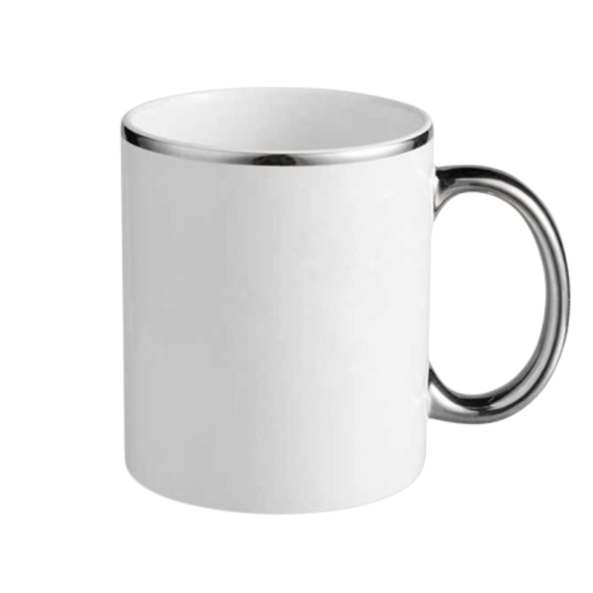 11oz Silver Rim and Handle Custom Ceramic Sublimation Mug + Individual Gift Box